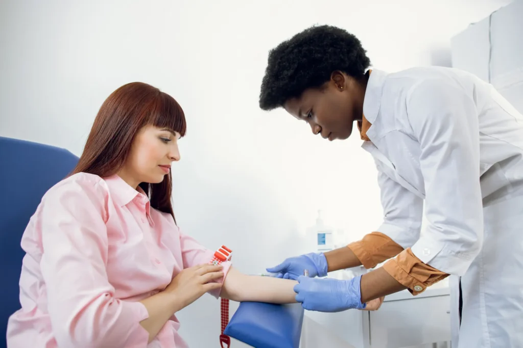 Woman having a private blood test