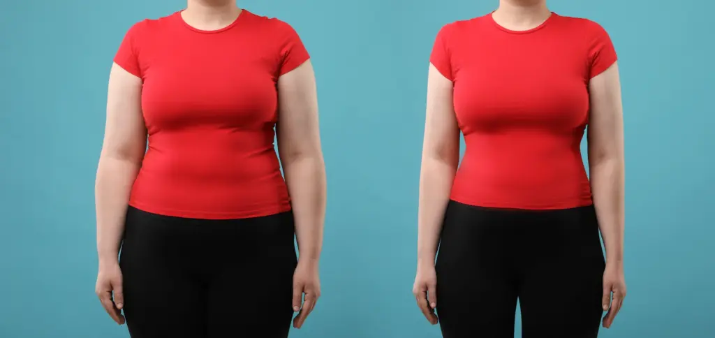 Woman starting to see weight loss results before after