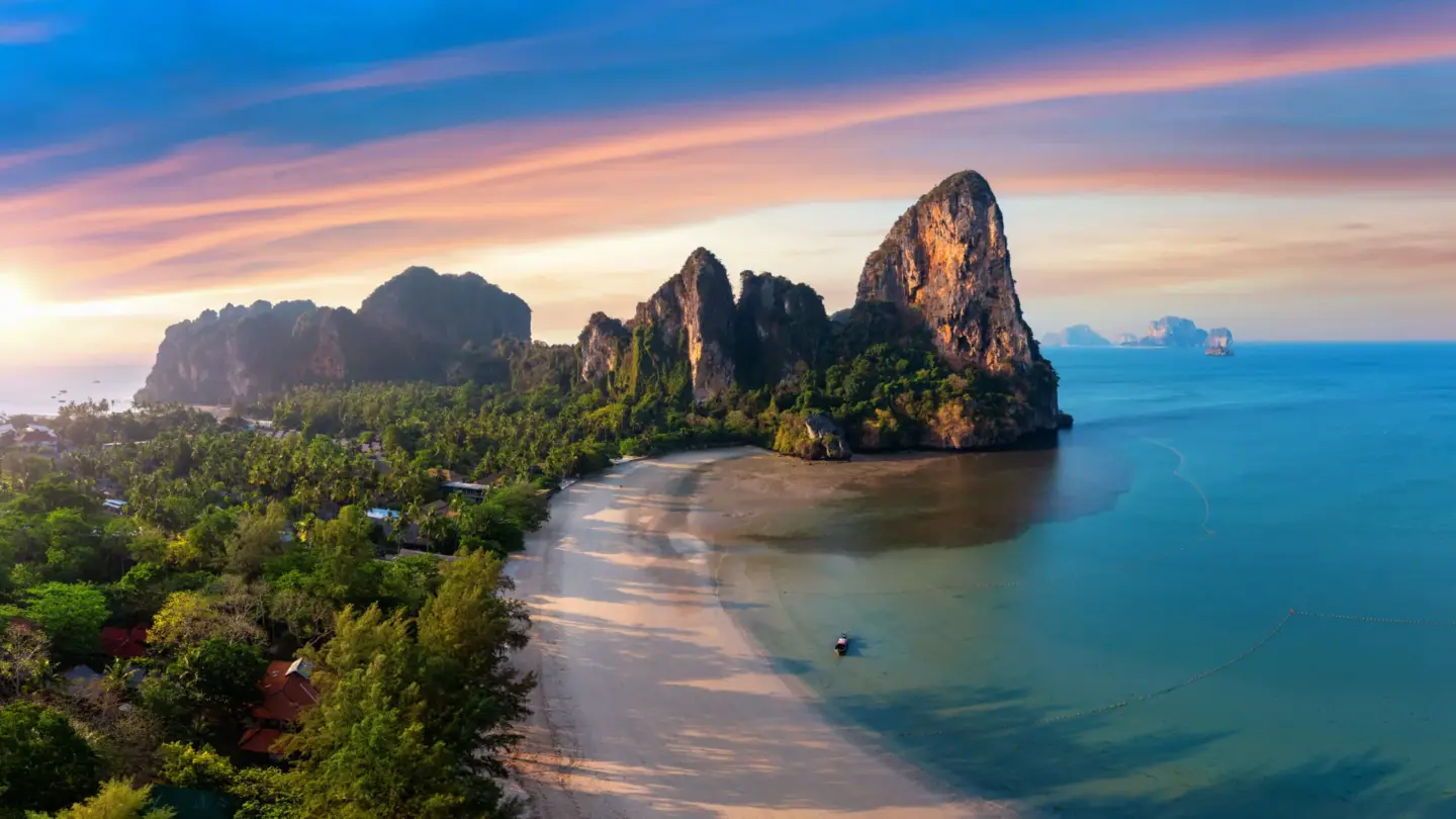 Railay Beach at sunrise in Krabi, Thailand.
